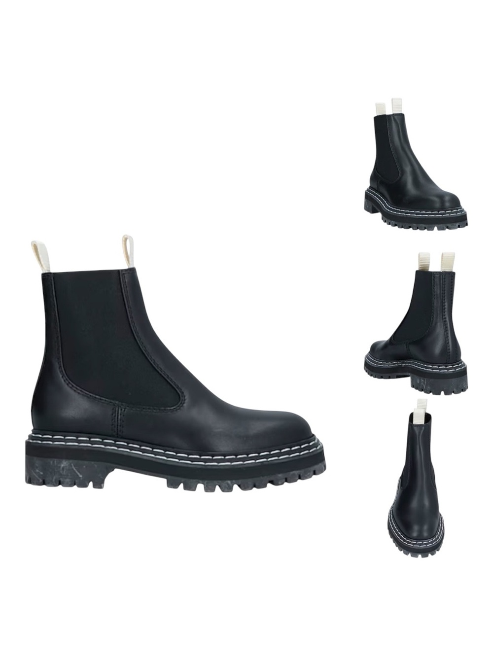 Proenza Schouler Black Leather Chelsea Lug Sole Platform Boots Italy EU 37